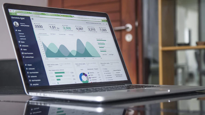 Marketing statistics dashboard on a laptop