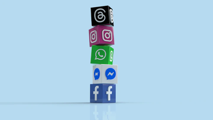 A stack of colourful blocks printed with social media icons